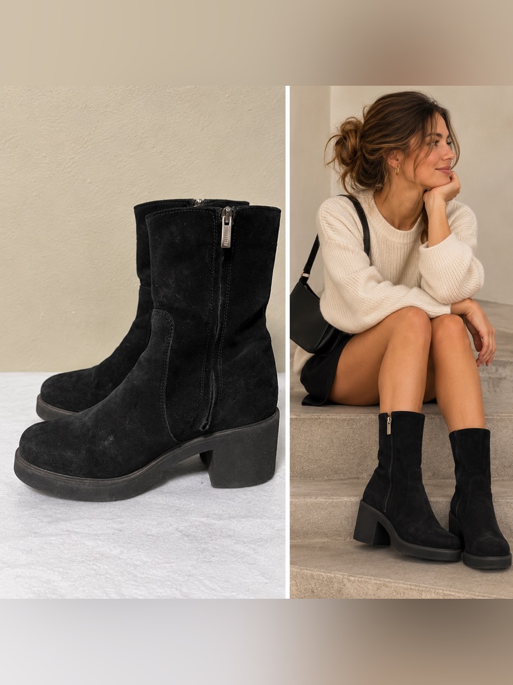 La Canadienne Black Suede Ankle Boots Womens 7.5M Block Heel